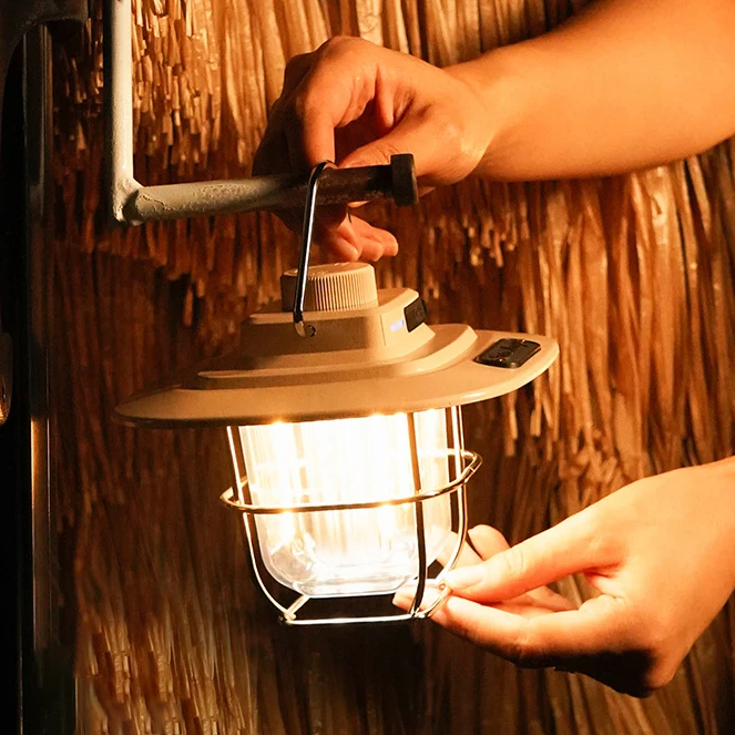 LED dekorative Hängeleuchten wasserdicht Retro Camping Zelt Licht Batterieanzeige mit Haken dimmbar für Outdoor-Ausrüstung