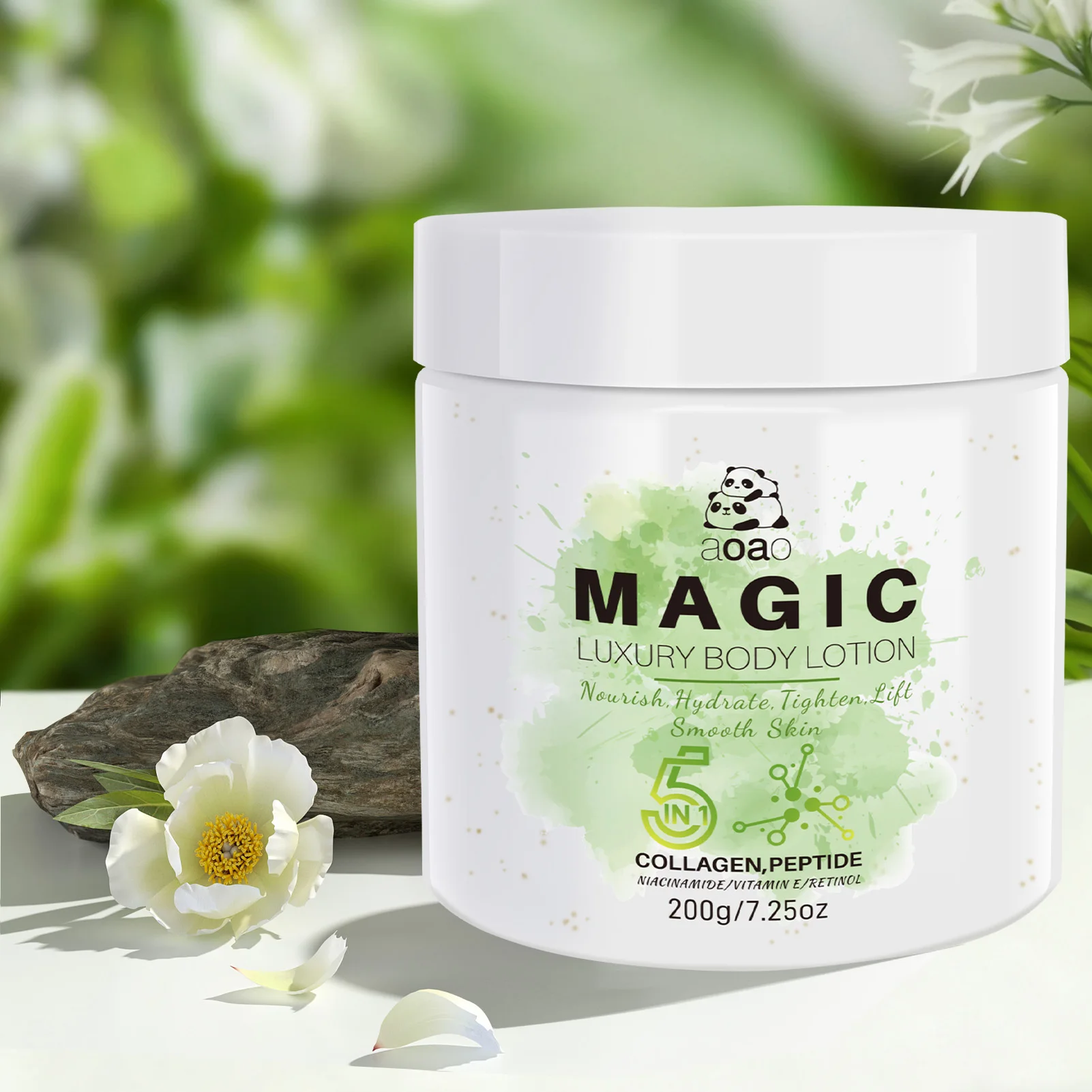 5-in-1 Feuchtigkeitsspendende Körperlotion mit Sheabutter, grünem Tee, Kollagen und Duft – Tiefenwirksame Feuchtigkeitscreme. Image