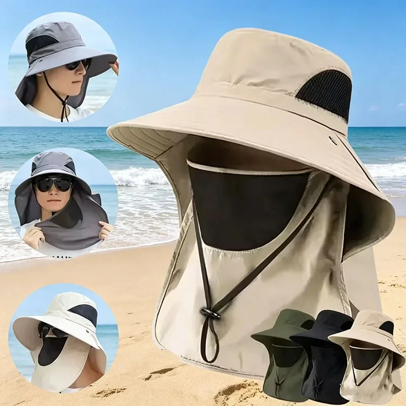 Chapeau de pêche UV pour l'extérieur, casquette de randonnée et de camping, chapeau bob avec visière, chapeau de soleil d'été, chapeau de pêcheur avec protection du cou