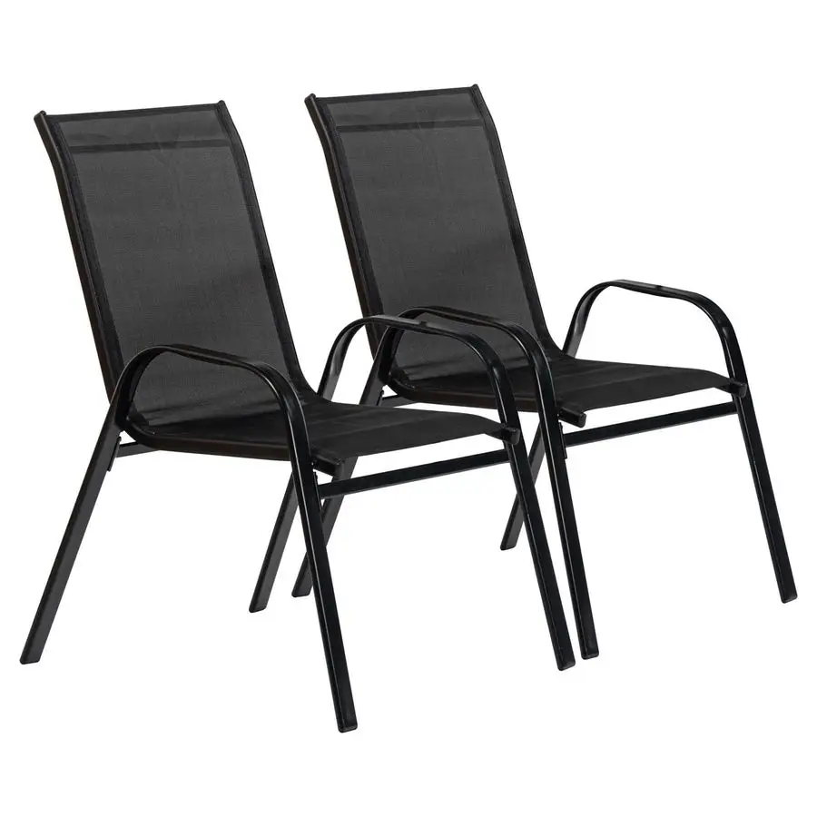 Texteline Canvas Garden Chair Set Black 2 Piece Outdoor Patio Seating Water Resistant Patio Chairs Outdoor Furniture Bistro Dec