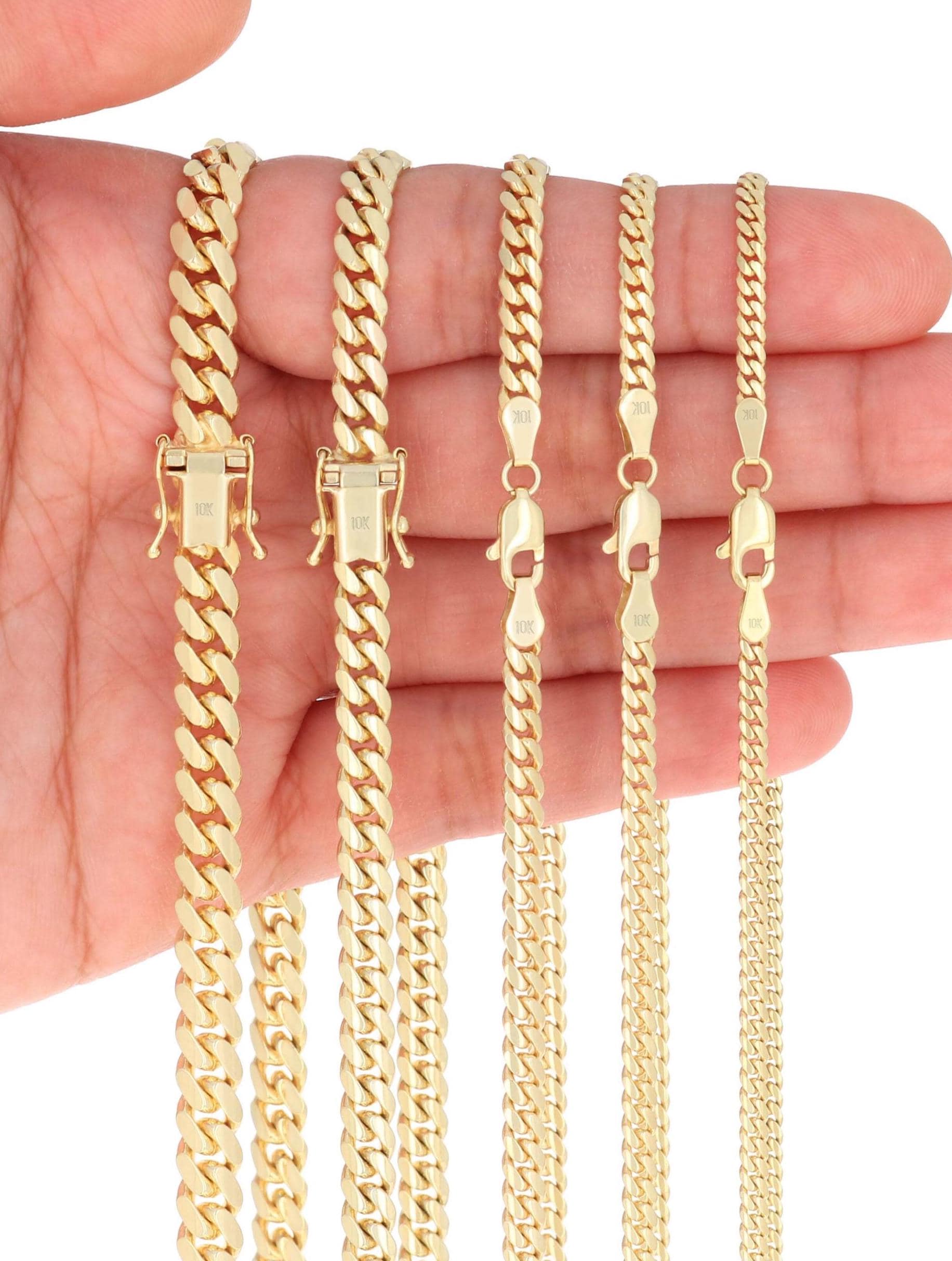 "Catena cubana Miami in oro giallo massiccio 10K / Collana a maglie italiane originali / 2,7 mm 3,5 mm 4 mm 5 mm 6 mm 7 mm 8 mm 9 mm 10 mm / 16\" - 30\""