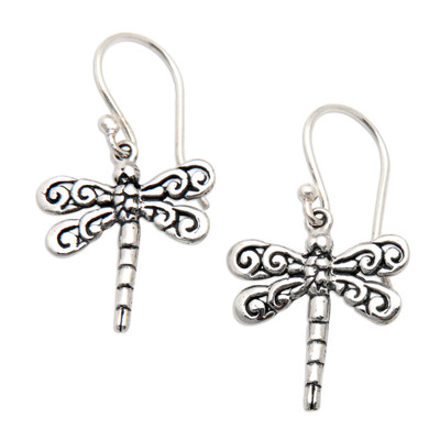Dragonfly Garden,'925 Silver Dragonfly Dangle Earrings with Openwork Accents'