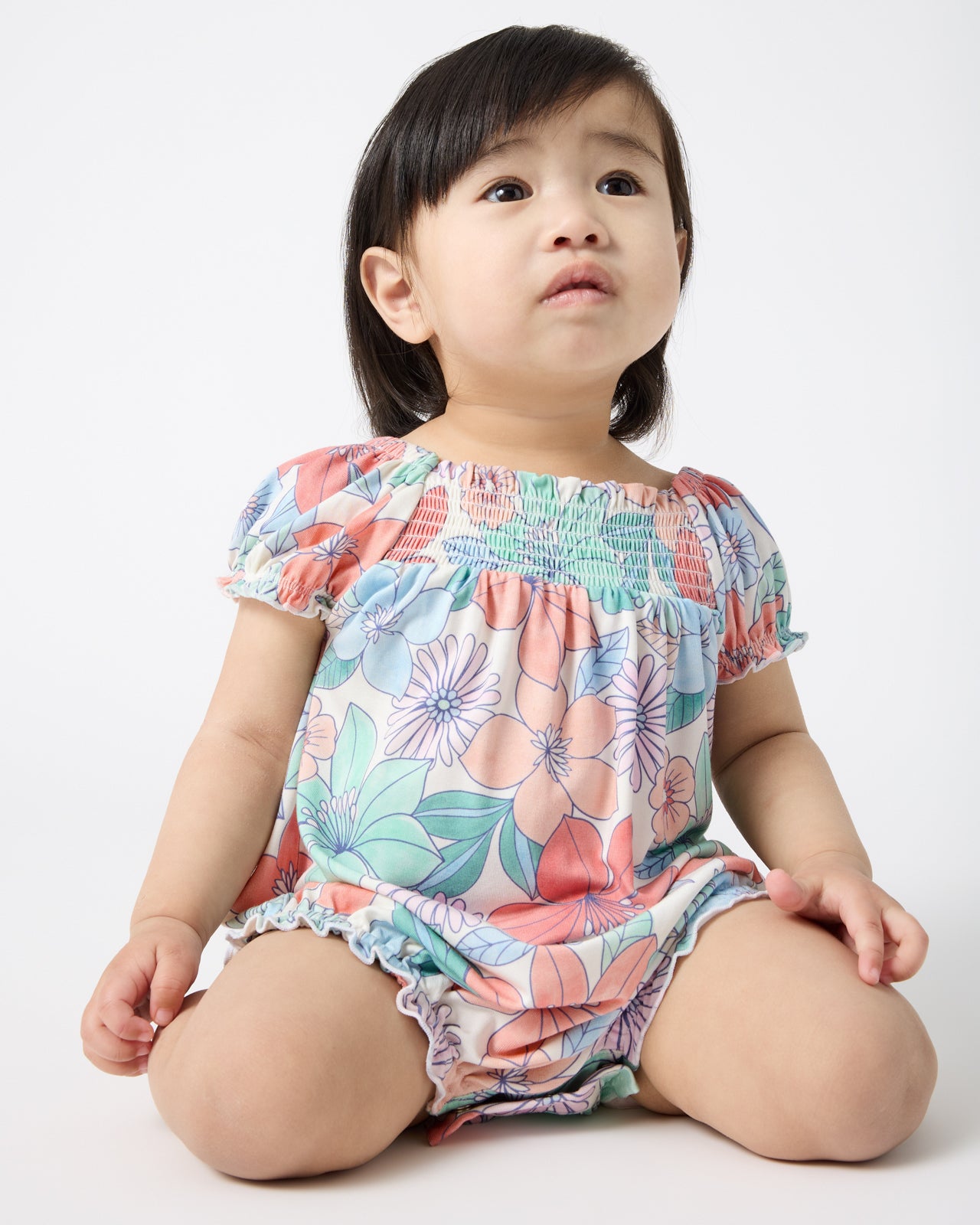 Shoreline Blooms Smocked Bamboo Baby Bubble Romper - 3-6 months