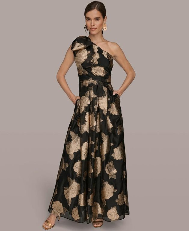 One Shoulder Print Ball Gown - Gray - Donna Karan Dresses