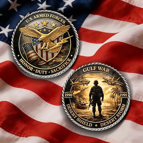 Gedenkmünze der US-Streitkräfte zum Golfkrieg 1990–1991, Desert Shield Desert Storm Militärehrung, Ehren-, Pflicht- und Opfergeschenk für Veteranen Image