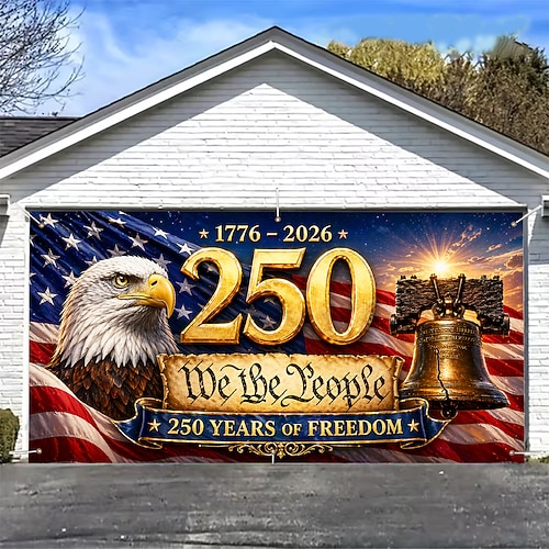 Garagentorabdeckung zum 250. Jahrestag der USA – patriotische Dekoration zum Unabhängigkeitstag, perfekt für Feierlichkeiten im Freien und als Festtagsdekoration. Image