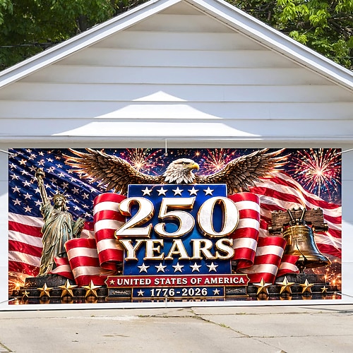 Garagentorabdeckung zum 250. Jahrestag der USA – patriotische Dekoration zum Unabhängigkeitstag, perfekt für Feierlichkeiten im Freien und als Festtagsdekoration. Image