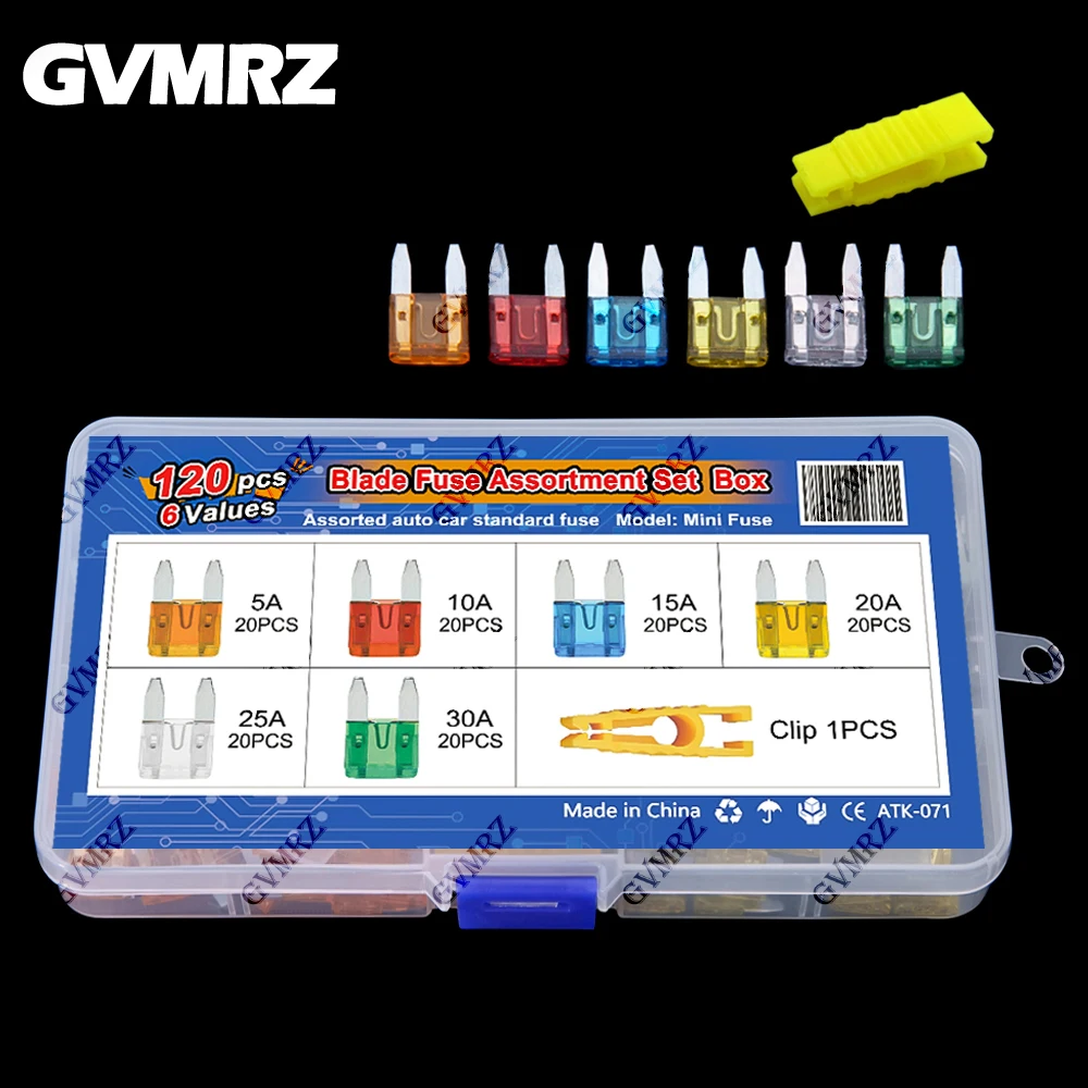 120PCS 6Values Small Size Blades Type Car Fuse kit Assortment 5A 10A 15A 20A 25A 30A Fuse Set Auto Car Truck with Box Clip
