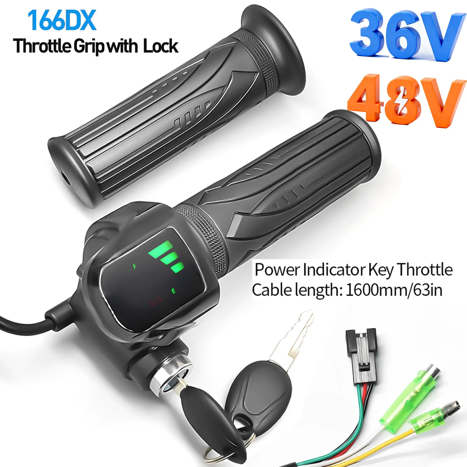 Acceleratore per scooter elettrico Maniglia per acceleratore per bicicletta elettrica con maniglia di blocco Indicatore batteria per bicicletta elettrica Chiave Luce a LED