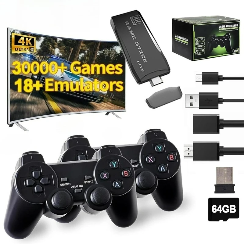 M8 Video Game Consoles 4K HD Output 20000+ Classic Games Retro Game Stick 23+ Emulators 2.4G Double Wireless Controller