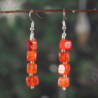 'Cubic Cushion-Cut Orange-Toned Quartz Dangle Earrings'