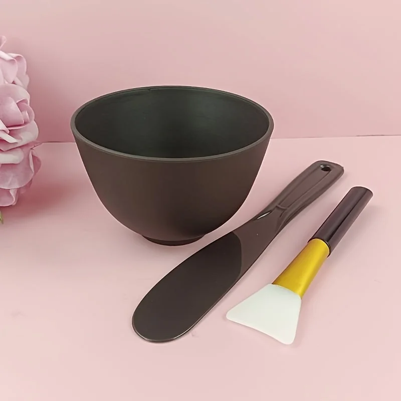 1 Set Silikon-Gesichtsmasken-Rührschüssel-Set – DIY-Hautpflege- und Schlammmasken-Vorbereitungswerkzeuge mit schwarzer Schüssel, Applikatorbürste Image