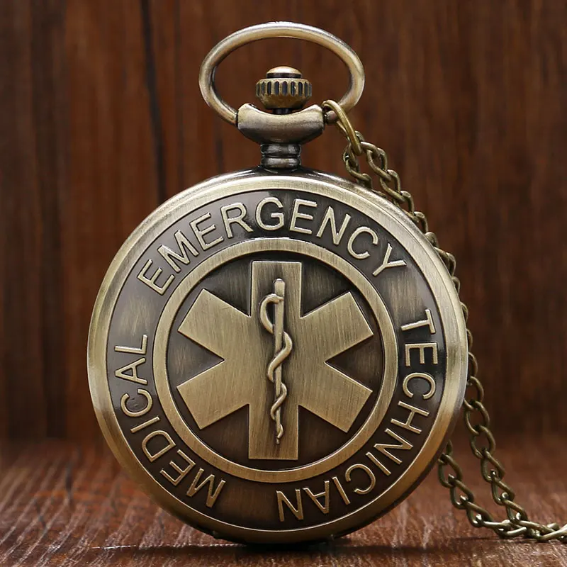 Retro EMT Notfall Medizinische Techniker Rettungssanitäter Abzeichen EMS Rettungs Quarz Krankenschwester Arzt Taschenuhr Halskette Kette Anhänger Geschenke Image