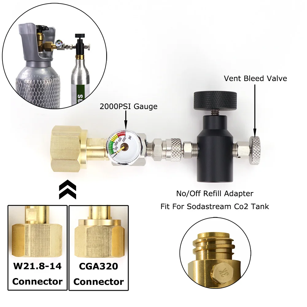 Soda-CO2-Zylinder-Tank-Nachfülladapter, Füllstation, passend für Sodastream Blue CO2-Zylinder (Tr21-4-Gewinde), W21,8–14 oder CGA320 Image