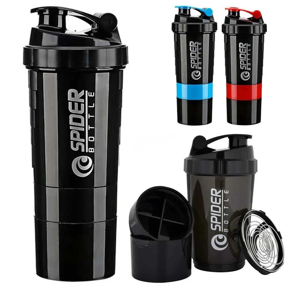 3-lagiger Shaker Proteinflasche Pulver Shake Cup Wasserflasche mit großem Fassungsvermögen Mischbecher Bodybuilding Übung Mischflasche Image