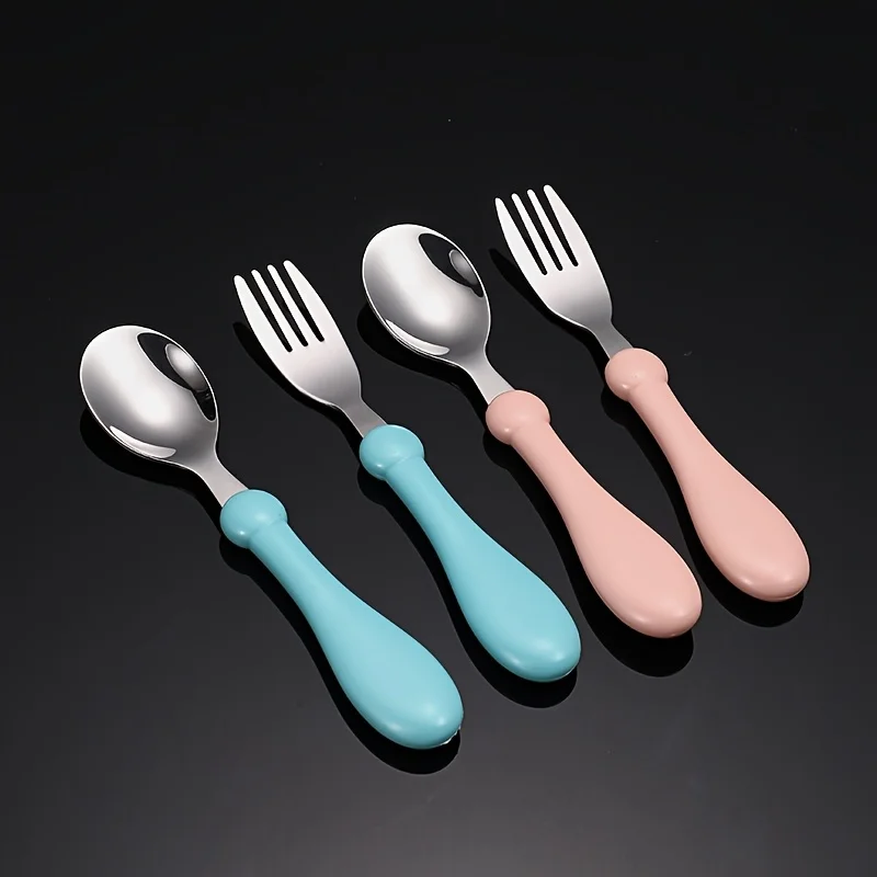 2-teiliges Kinder-Löffel- und Gabel-Set aus Edelstahl, niedliches Kinder-Fütterungsbesteck für Babys Image