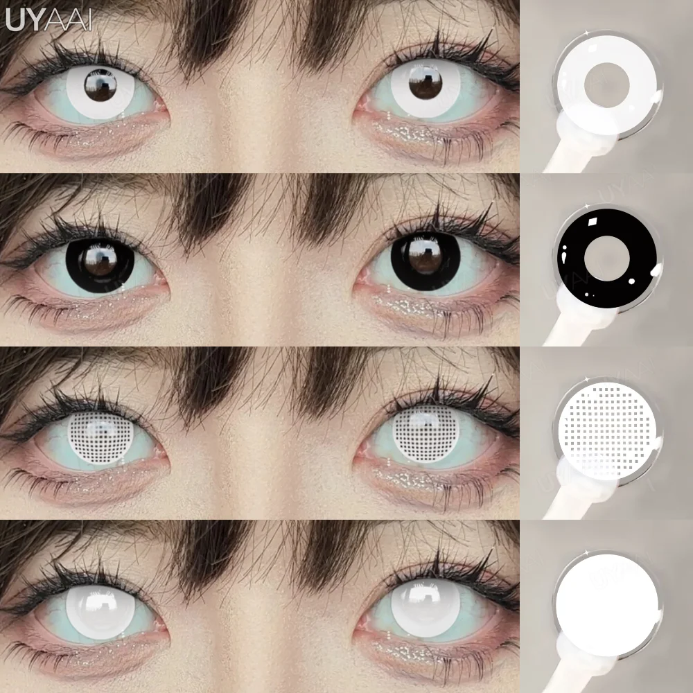 UYAAI Cosplay Weiße Linsen Halloween Farbkontaktlinsen Verrückte weiße Augenlinsen Anime Schwarze Make-up-Linsen Vampirrote Linsen Image