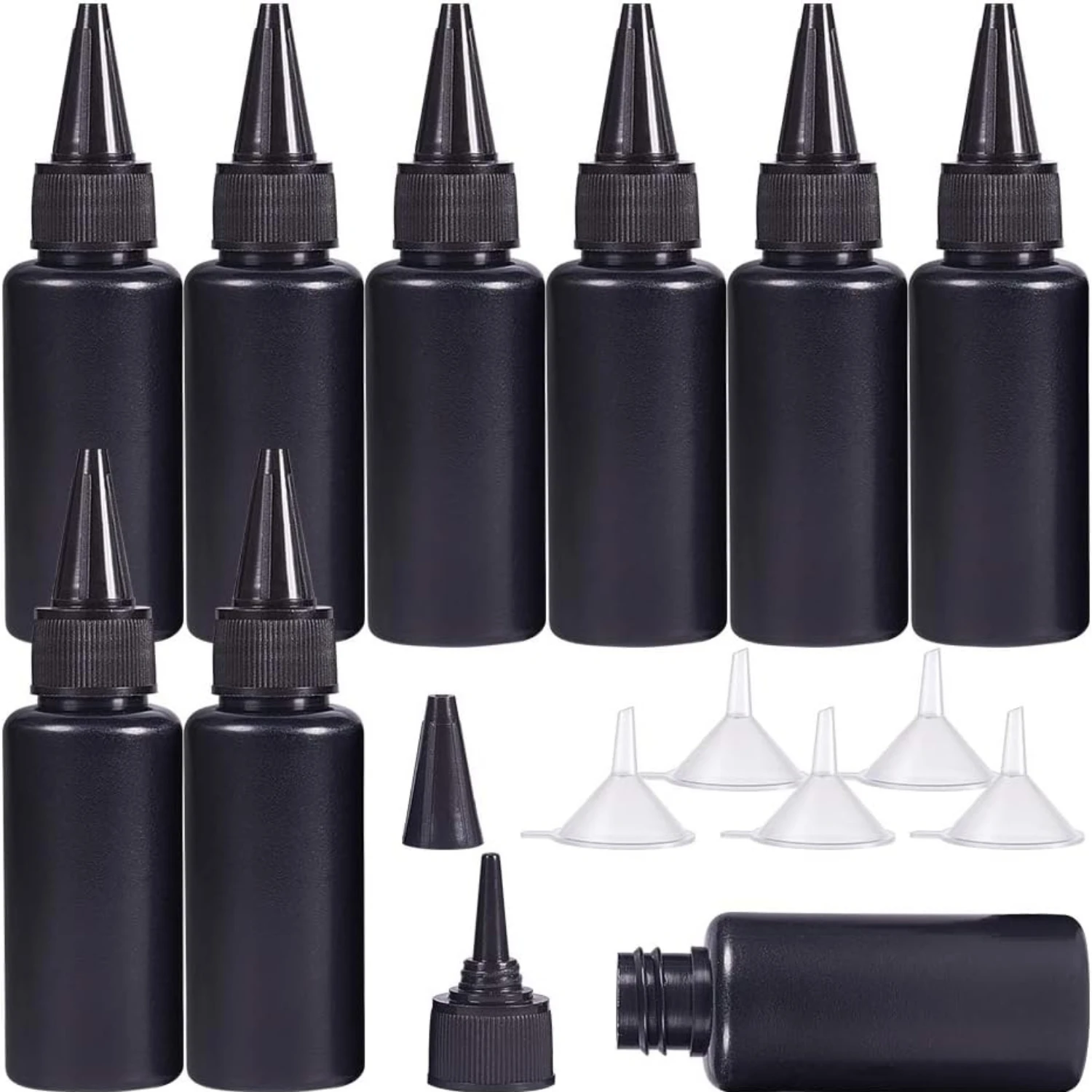 10 Stück leere weiche Kunststoffflaschen, schwarzer HDPE-Zylinder mit gedrehtem, spitzem Oberteil, lichtbeständige Kleberflaschen für UV-Harz, Kleber, Flüssigkeiten Image