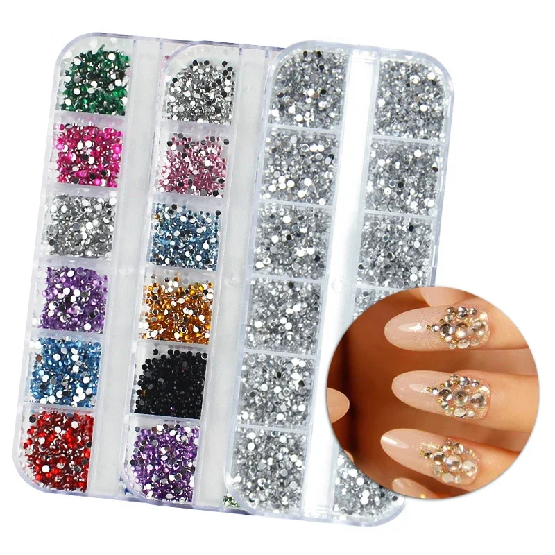 3000 Stück pro Box Nail Art Kristall-Strasssteine mit flacher Rückseite, 1,5 mm, 2,0 mm, schillernde Diamanten, Strass-Maniküre-Spitze, 3D-Dekoration Image