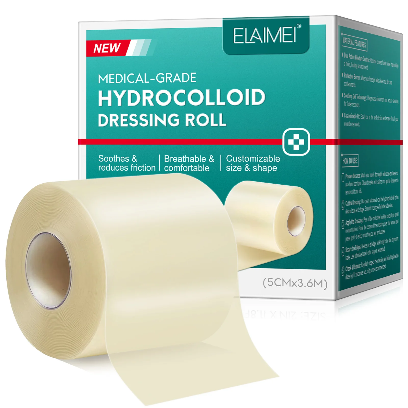1 Rolle Hydrokolloid-Pflaster-Dressings für eine effektive Wundversorgung. Extra dünnes, weiches, wasserdichtes, selbstklebendes Narbenabdeckungsband Image