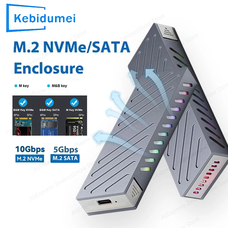M2 SSD-Gehäuse M.2 NVMe SATA SSD-Gehäuse 10 Gbit/s USB 3.1 Typ C Externe Box Aluminium Dual Protocol Adapter Unterstützt M und B&M Key Image