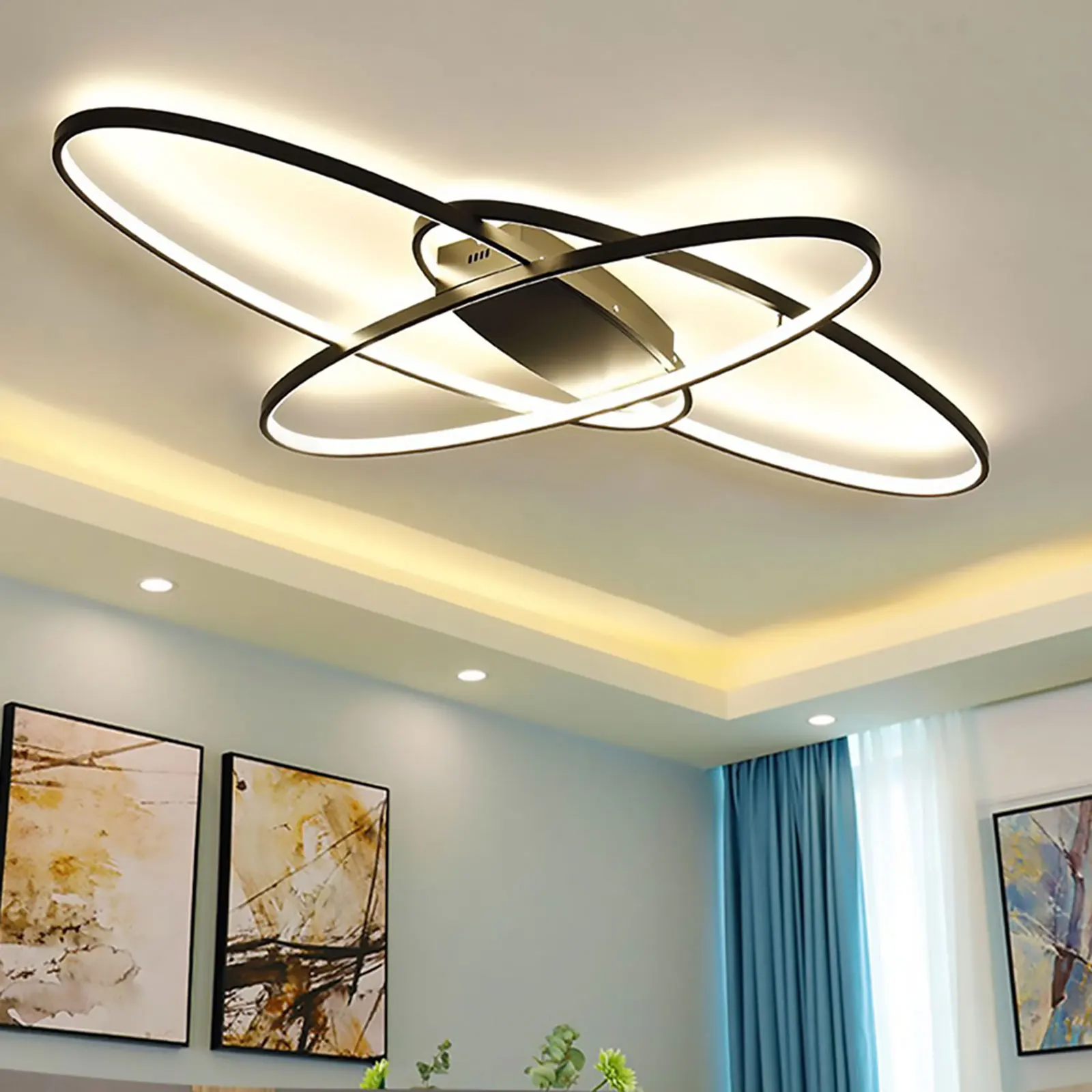 Moderne Geometrische LED-Deckenleuchte Schwarz 40W Aufputz-Kronleuchter 3-Farben Dimmbare Lampe für Schlafzimmer Wohnzimmer
