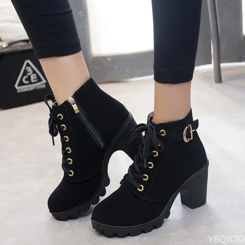Neue Frühlings-Winter-modische, vielseitige Damenstiefel zum Schnüren, modische, vielseitige Damenschuhe, bequeme High-Heels-Stiefel