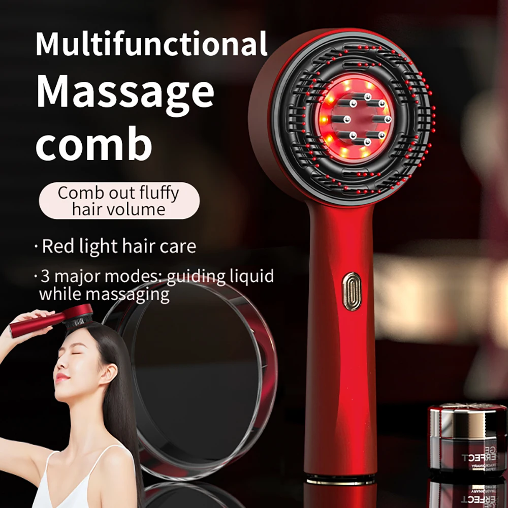 Elektrischer Massagekamm mit 3 Modi, tragbarer Rotlicht-Laserkamm für Haarfollikel, Haarfollikel auf dem Kopf, Essenzöl-Applikator Image