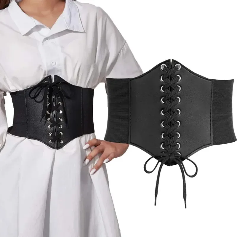 Damen-Korsettgürtel im Gothic-Stil aus PU-Leder mit Schnürung, Vintage-Taillengürtel in Schwarz für Mädchen Image