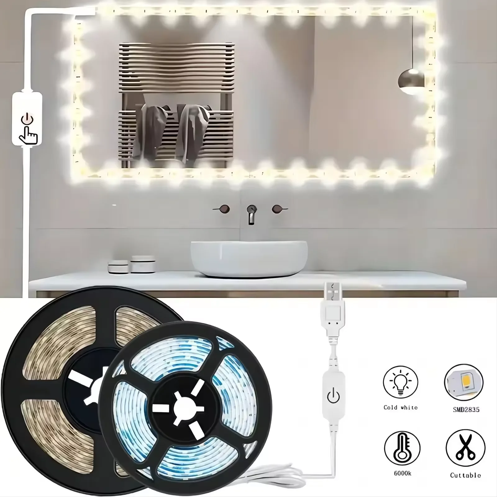 5 V 2835 LED Streifen Licht Touch Sensor Schalter Dimmbare USB Flexible LED Band Band Licht Für Spiegel Schrank Treppen dekor Beleuchtung