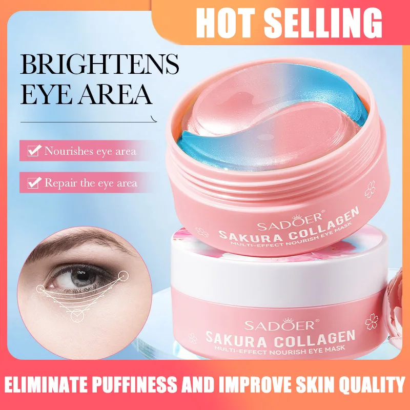 60 Stück SADOER Sakura Kollagen Augenmaske Anti Augenringe Augen Taschen Entfernung Feuchtigkeitsspendende Straffende Augenklappen Hautpflege für Augen Image