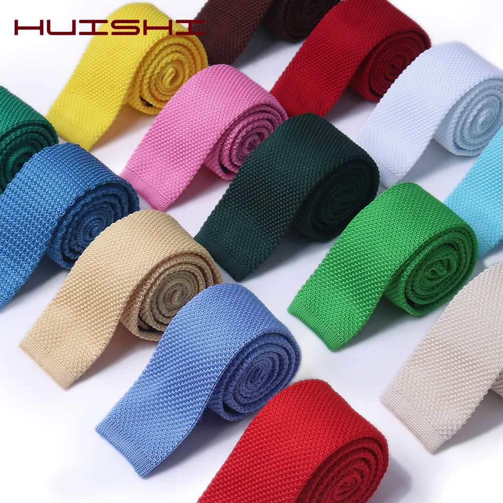 HUISHI Strickkrawatte, schmale, modische Strickkrawatten für Herren, einfarbig, Schwarz, Weiß, Grau, Blau, Burgunderrot, Strickkrawatte, 5,5 cm, dünne Herrenkrawatte Image