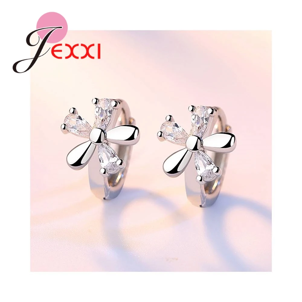 Heißer Verkauf Frauen Ohrring Klarem Kristall Blume Form Zubehör 925 Sterling Silber Farbe Geschenke Für Mädchen Günstige Verkauf Vintage Waren