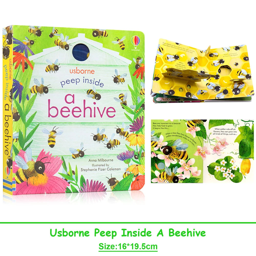 Usborne Peep Inside A Beehive Montessori-pädagogisches englisches Buch für Kinder, Kinder, Schlafenszeit, 3D-Bilderbuch mit Klappe Image
