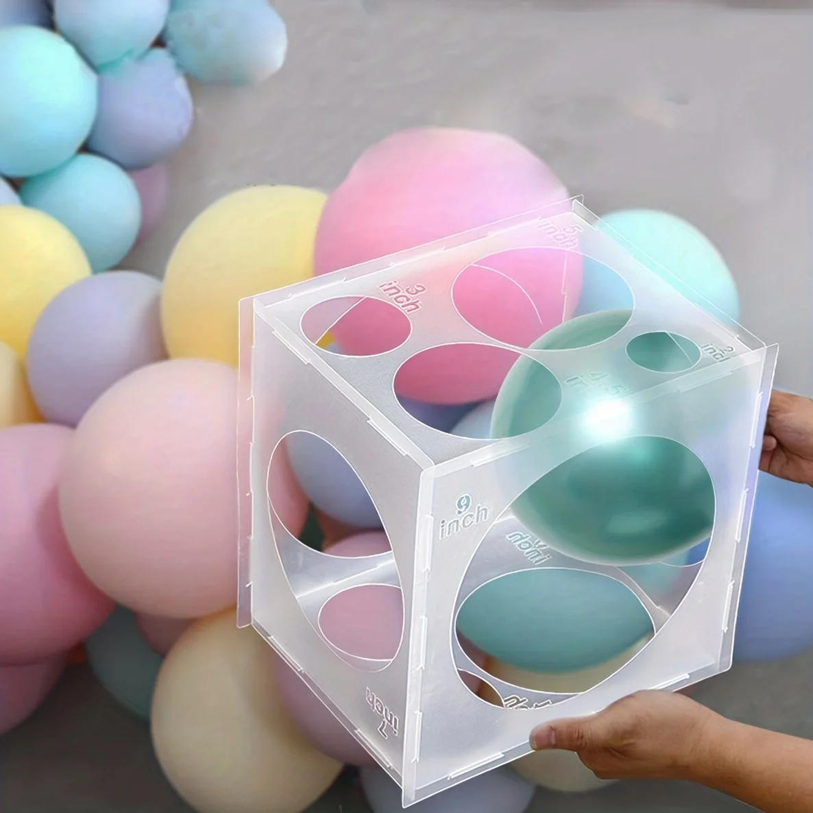 Zusammen klappbarer Kunststoff-Ballon-Sizer-Box-Würfel, Ballon-Größen messwerk zeug für Ballon dekorationen Image