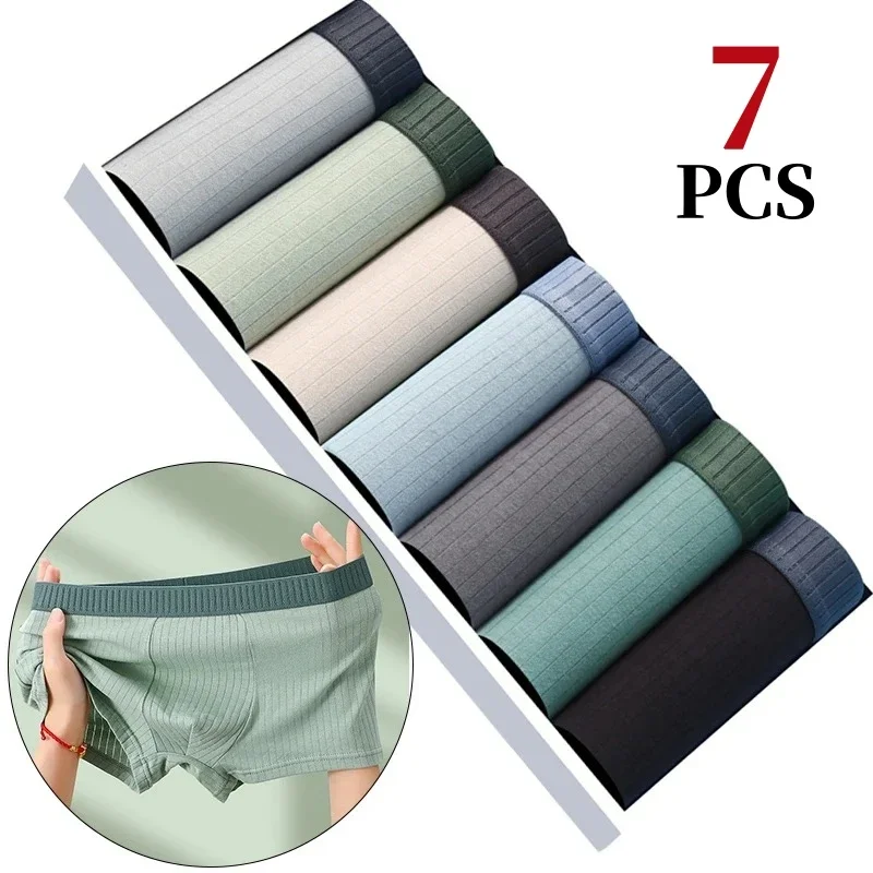 7 Teile/satz männer Baumwolle Unterwäsche Boxer Shorts Reine Baumwolle Atmungsaktiv Mid-taille Hohe Elastizität Männer Sexy Weiche männer Shorts L-4XL Image