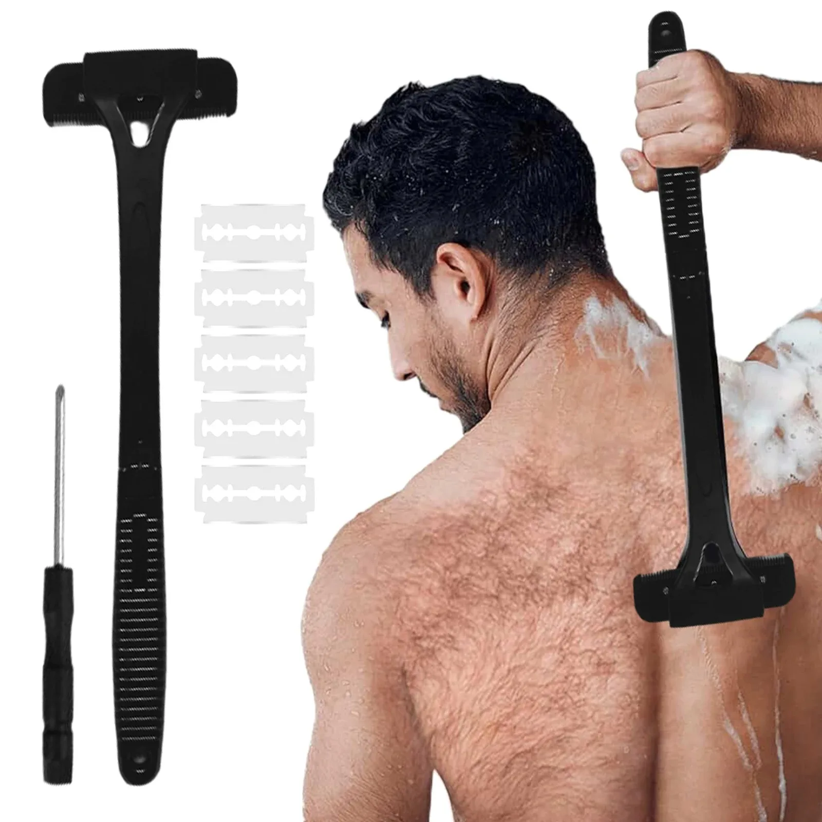 MAIZIUP Männer Zurück Rasierer Haar Körper Rasierer Sicherheit Lange Griff Faltbare Trimmer Körper Bein Lange Griff Entfernung Rasieren Rasiermesser Werkzeug Image