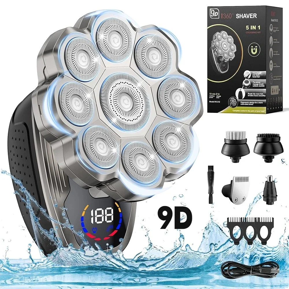Männer 9D Schwimm Männer Elektrische Rasierer Nass Trocken Bart Haar Trimmer Elektrische Rasierer Wiederaufladbare Glatze Rasieren Maschine LCD Display Image
