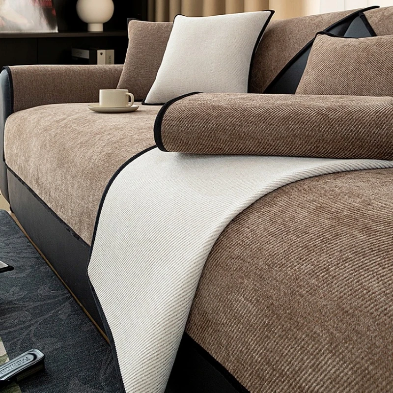 Minimalistischer Sofabezug aus massivem Chenille-Twill für alle Jahreszeiten, Wohnzimmer, rutschfester Sofa-Sitzbezug, Couch-Schonbezug, Sofa-Handtuch