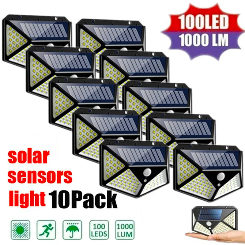1/2/4/8/10 Stück 100 LED Solar Power Wandleuchte Bewegungsmelder wasserdichte Outdoor-Gartenlampe