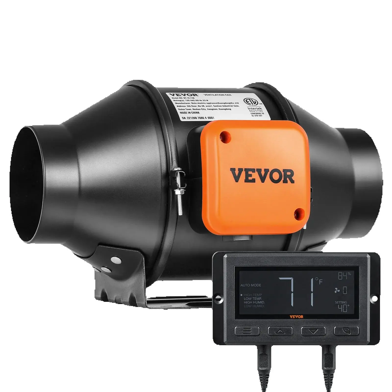 SucceBuy 4/6/8 Zoll Inline-Kanalventilator mit Temperatur- und Feuchtigkeitsregler, EC-Motor-Belüftung, Abluftventilator, Ventilator für Zuhause Image