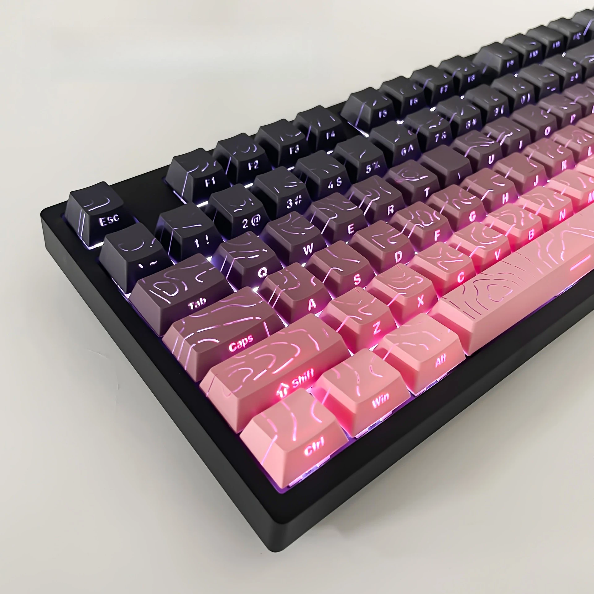 Farbverlauf, durchscheinende Linien, seitlich bedruckte Tastenkappen, 133 Tasten für mechanische Tastatur, Blackberry, Lila, Grau, Blau, Tastenkappen, Kirsche, PBT Image