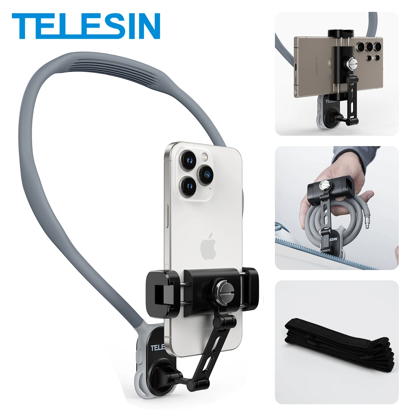 TELESIN Telefonclip zur Nackenmontage 360° ° Rotation POV Phone Hold für iPhone 15 14 13 12 11 10 SAMSUNG HUAWEI XIAOMI Telefonzubehör Image