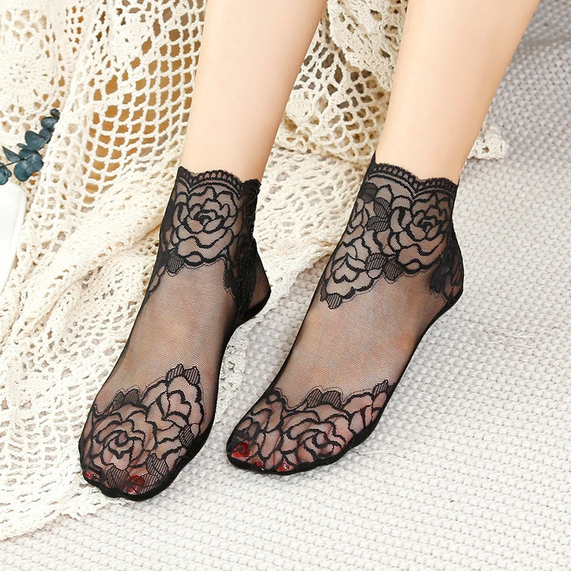 Hohe Qualität Mode Vintage Baumwolle Frauen Spitze Socke Transparent Sommer Floral Dame Mädchen Dünne Kurze Socken Für Frauen Dropshipping Image