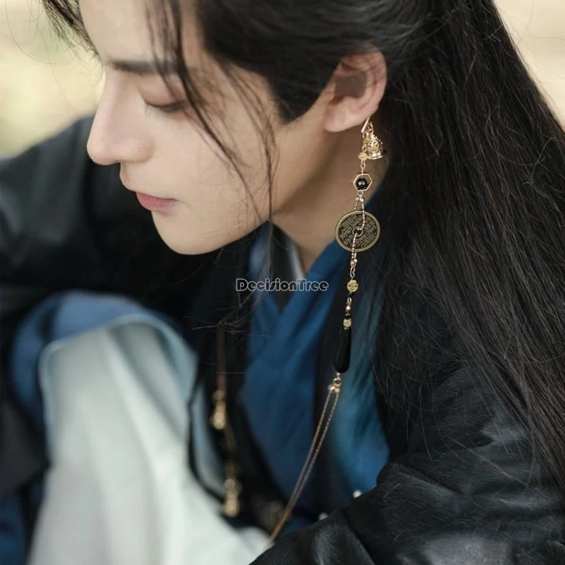 2026 Chinesische antike Münz-Ohrringe, lange, elegante Hängeohrringe für Männer und Frauen, Han-Elemente, Quastenohrringe, Hanfu-Accessoire
