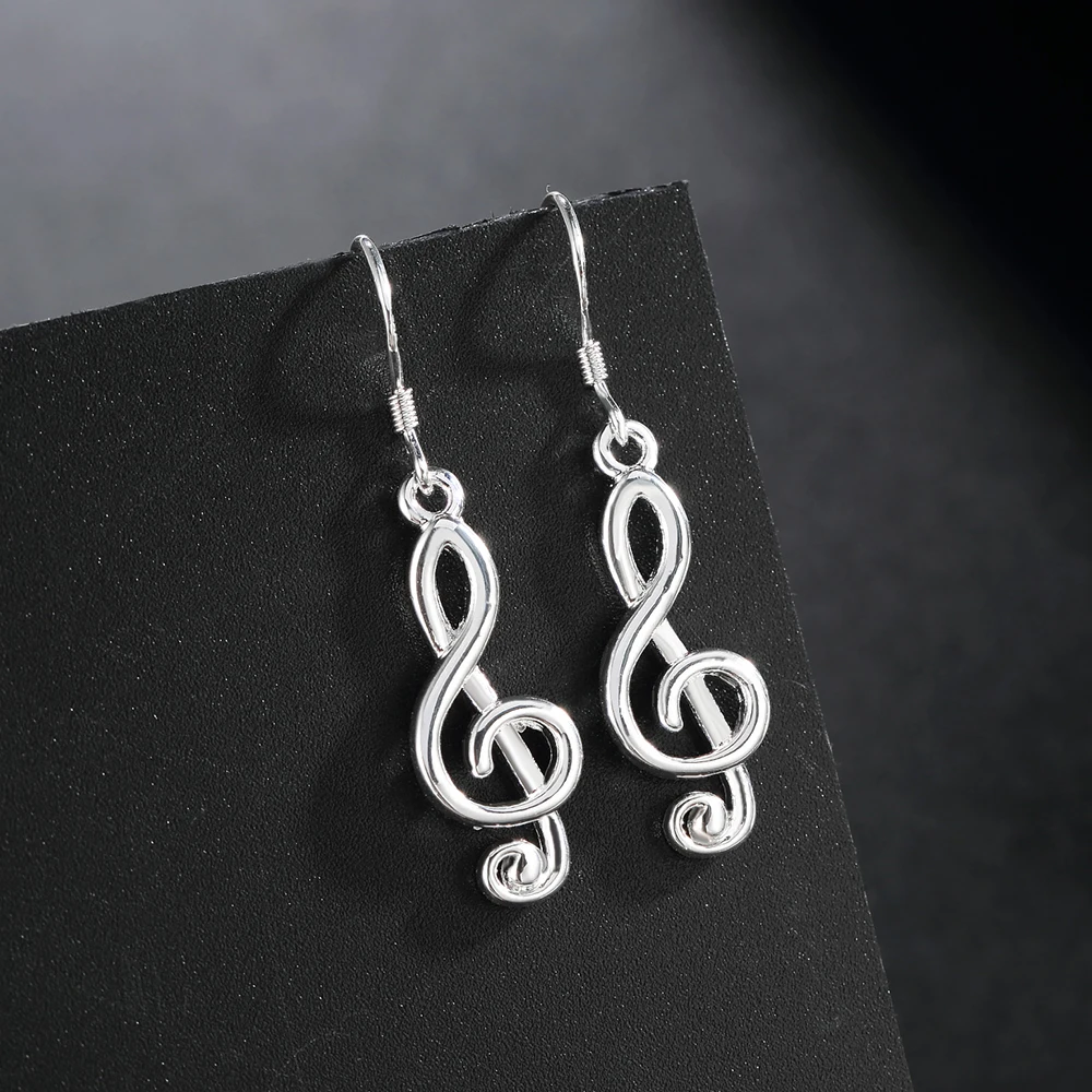 Neue edle 925 Gestempelt Silber Romantische musik note ohrringe für Frauen Urlaub geschenke fashion Party hochzeit Schmuck Image