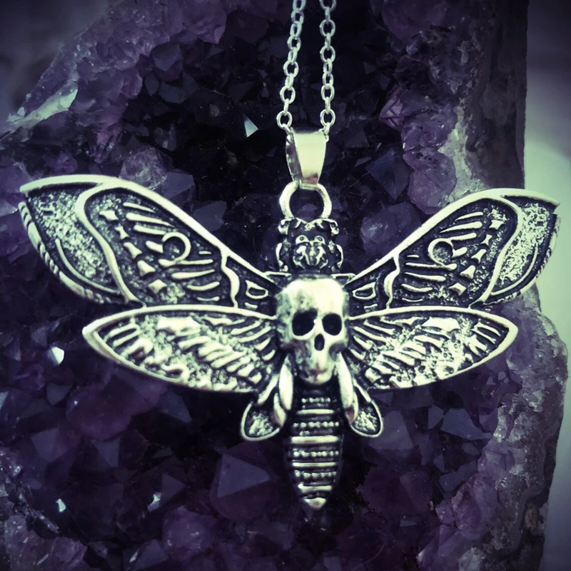 Todesmotte Halskette Anhänger 18 Zoll Kette Zuckerschädel Gothic Schmetterling Rock Emo Goth Silber Farbe 18 Zoll starke Kette