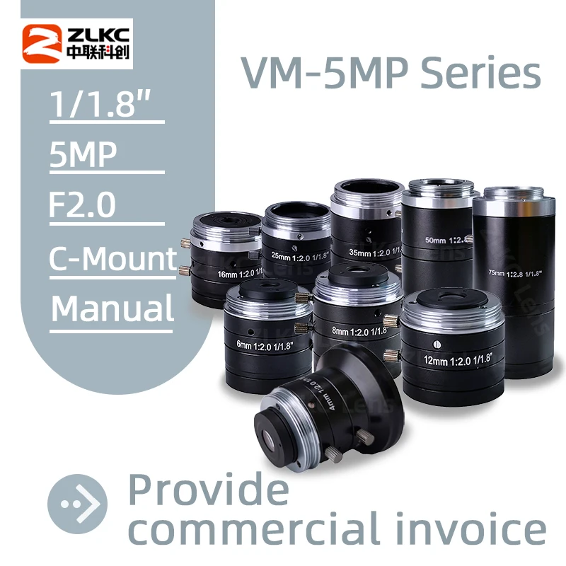 ZLKC c mount 1/1,8 inch 5mp 75mm Objektiv 4mm 6mm 8mm 12mm-50mm fester Fokus f2.5 manuelle Iris Machine Vision Fa Objektiv Image
