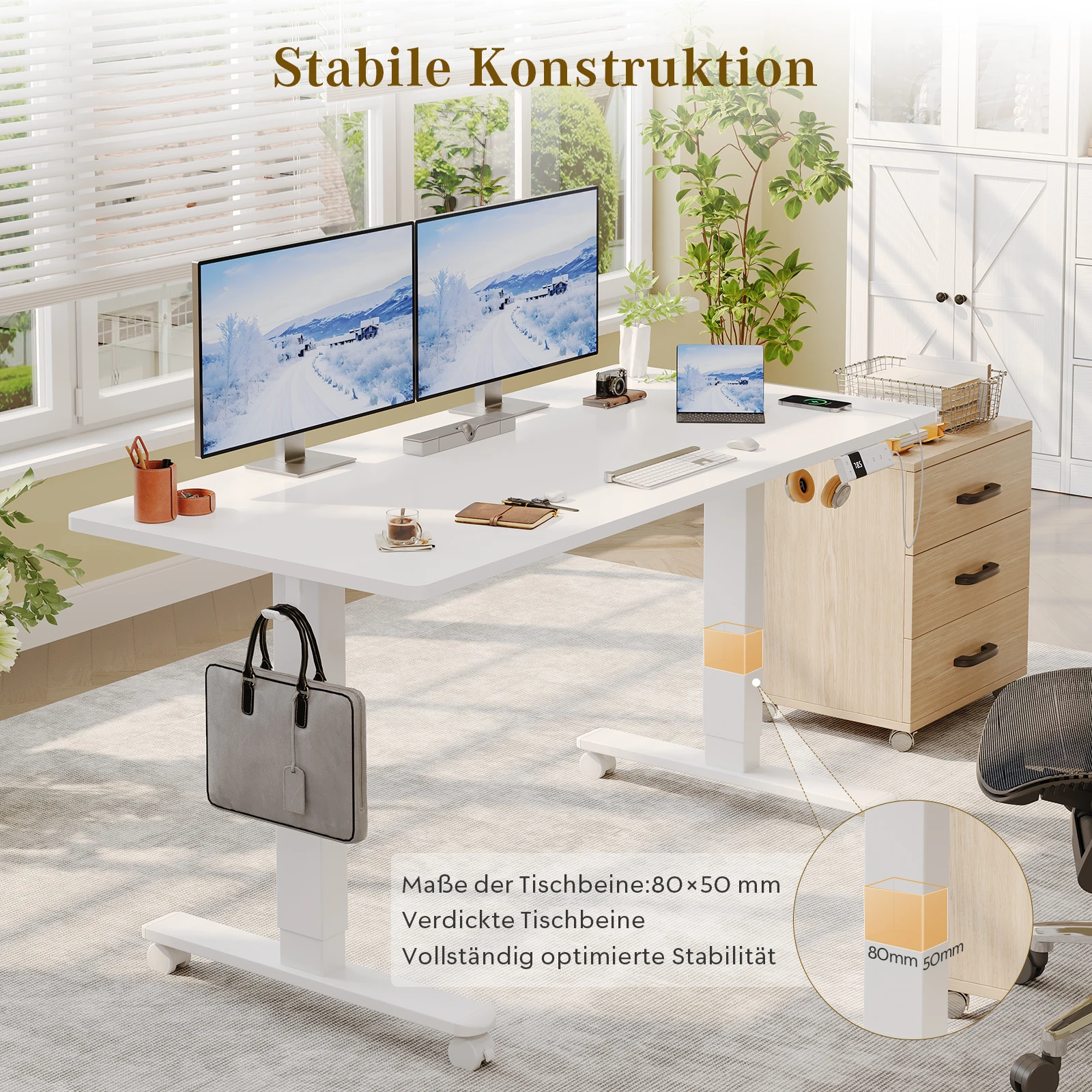Devoko Elektrischer Schreibtisch Höhenverstellbar 140x80, mit Rollen, Typ-C, Memory-Steuerung, Anti-Kollision