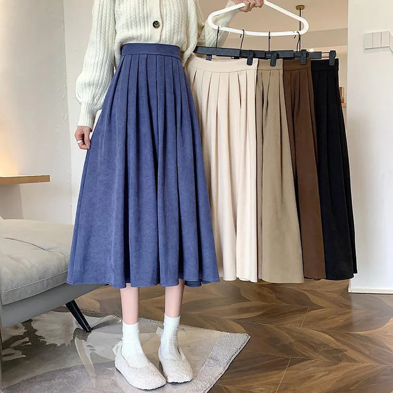Lucyever Vintage Braun Hohe Taille Gefaltete Rock Frauen Koreanische Mode College Stil Langen Rock Damen Herbst Casual EINE linie Röcke